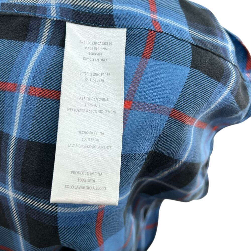 Equipment Riley Plaid Top Blouse Short Sleeve Check Plaid Silk Blue Size XS - Picture 9 of 10